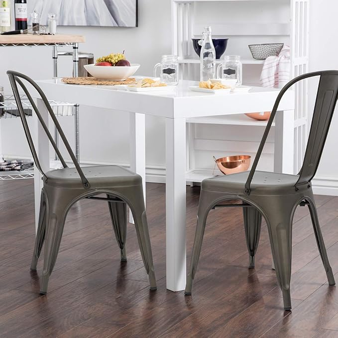 Devoko Metal Indoor-Outdoor Chairs Distressed Style Kitchen Dining Chairs Sta...