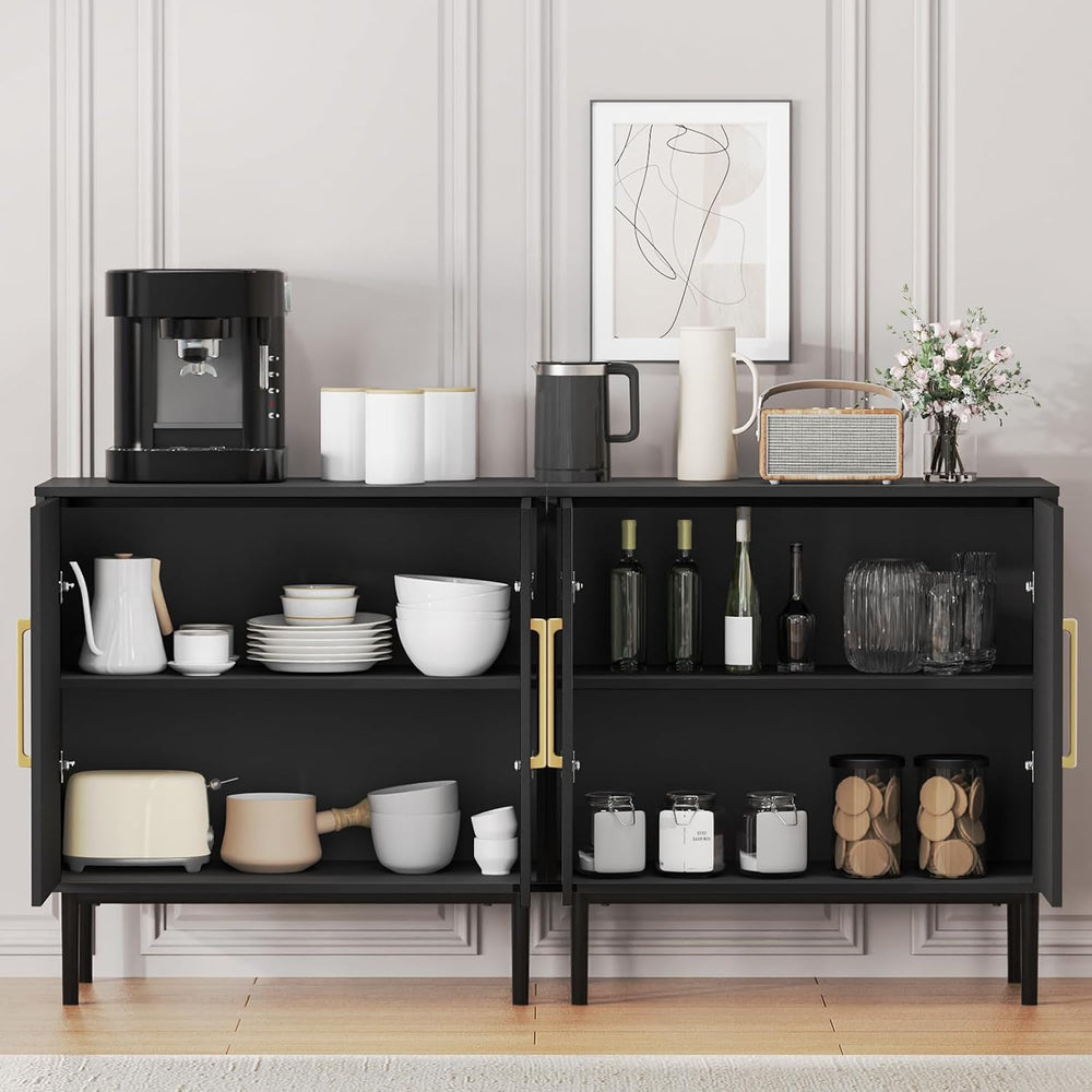 Black Storage Cabinet with Doors, Modern Accent Cabinet, Free Standing Cabine...