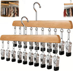 Closet Organizer with 10 Clips, 2 Pack Wooden Hanging Storage Hanger, Space Saving Multifunctional Rack for Ties, Scarves, Hats & Small Accessories