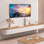 Floating TV Stand with Drawers, Pre-Assembled Wall Mounted TV Console, Modern Floating Media Console for Living Room, Space-Saving Floating TV Cabinet (Wood+White (with Led), 55in/140cm)