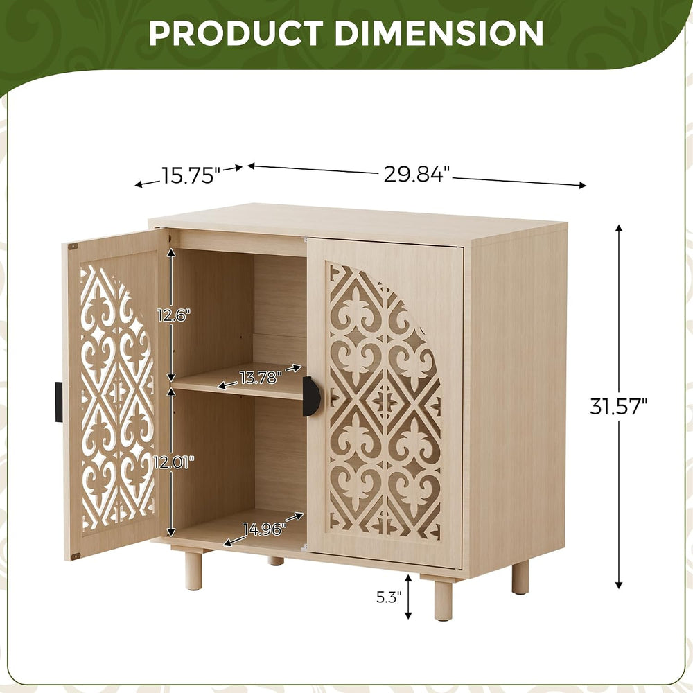 Set of 2 Sideboard Buffet Cabinet, Boho Storage Cabinet with Doors and Shelve...