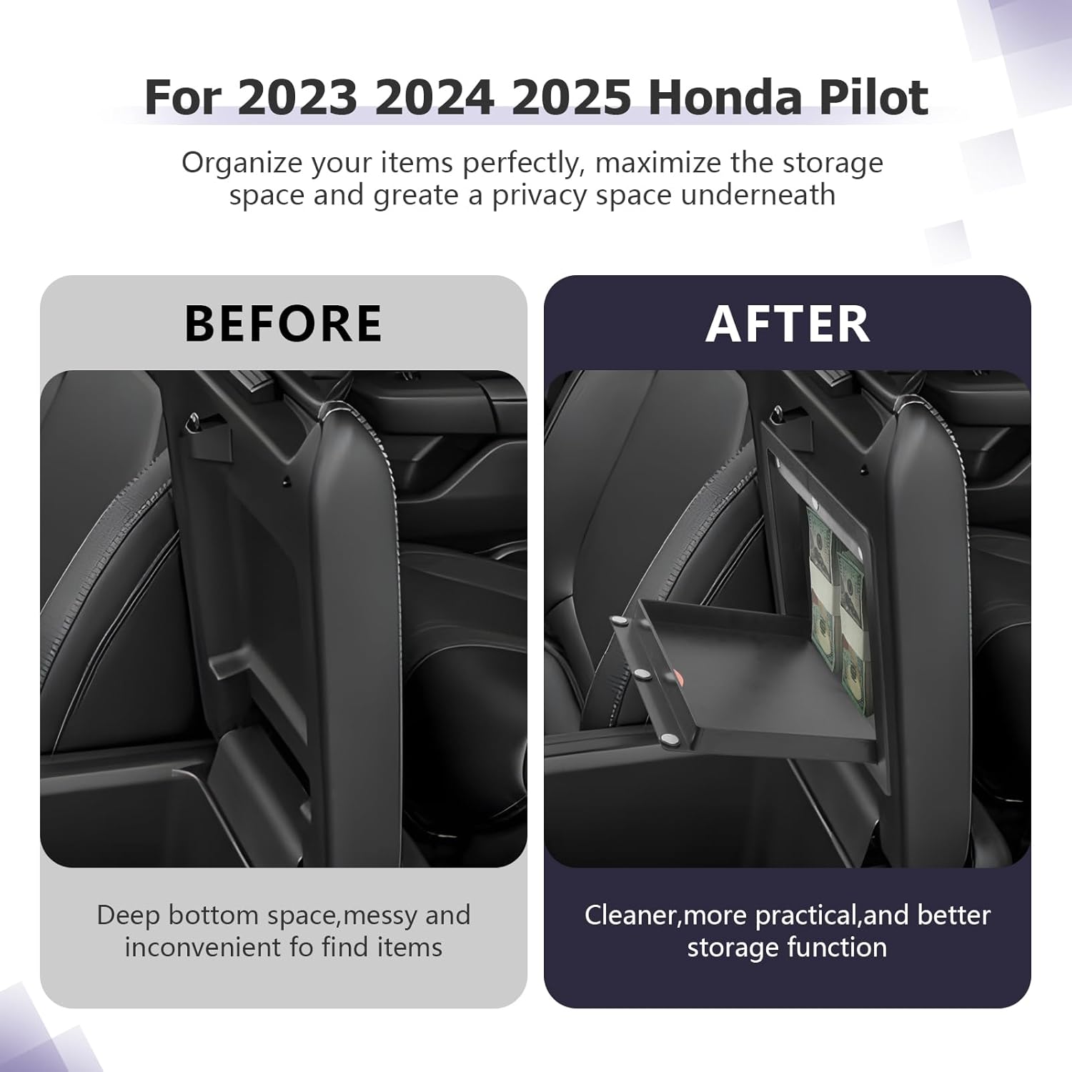 LUWU Center Console Hidden Box Organizer Compatible with 2023 2024 2025 Honda Pilot & 2024 2025 Ridgeline & 2024 2025 2026 Honda Passport Accessories Armrest Hidden Storage Box Secret Compartment Box