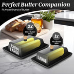 Flexzion Ceramic Black European Butter Dish with Lid for Countertop (8 Inch) - Wide 2 Stick Double Butter Holder for Counter, Cream Cheese Container Storage Keeper