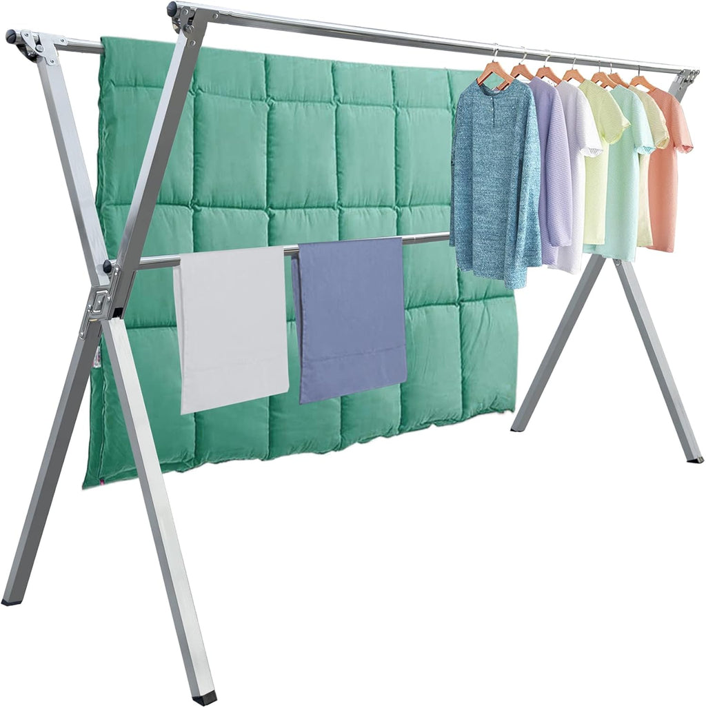 Clothes Drying Racks Outdoor, Updated Version,Stainless Steel Laundry Drying Rack for Indoor Outdoor and The Balcony,Length Adjustable Saves Space,with Windproof Hooks