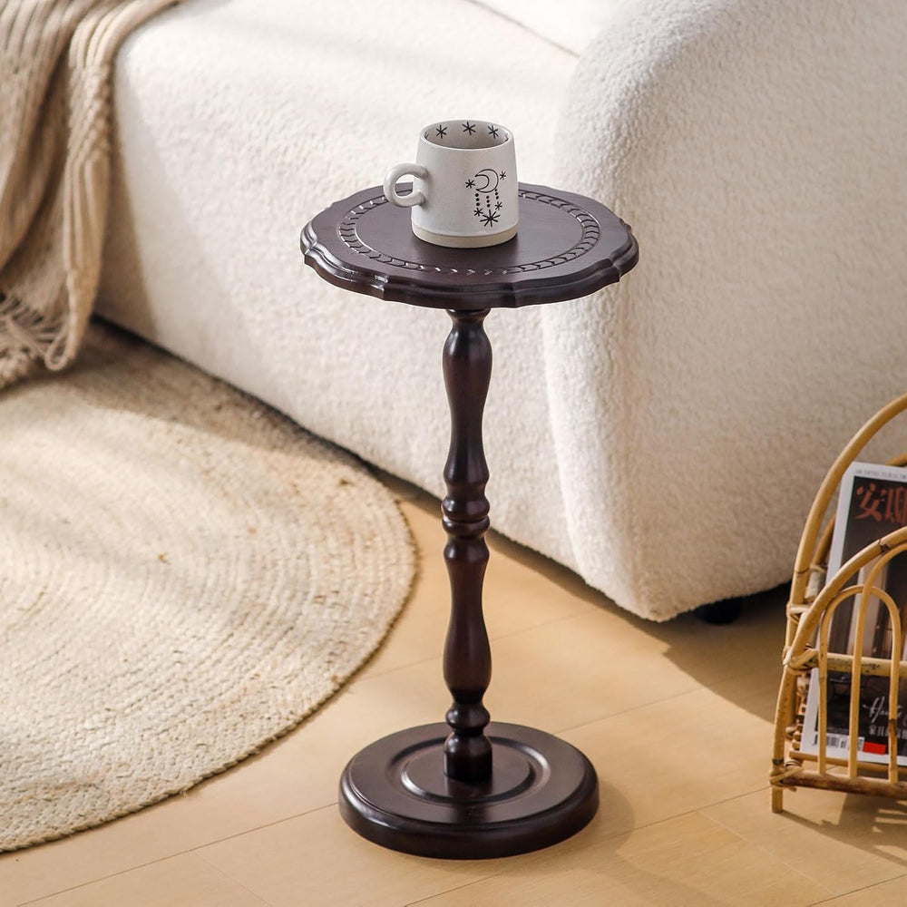 100% Solid Wood Round Side Table, Small Drink Table for Small Spaces, Modern ...