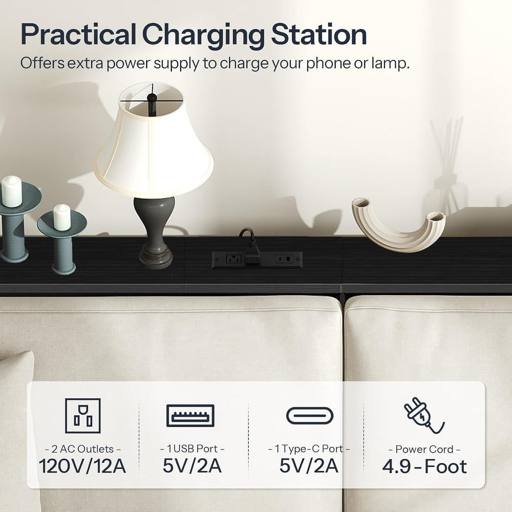 HOOBRO 39.4 Inch Narrow Console Table with Power Outlets, 5.9 Inch Sofa Table...