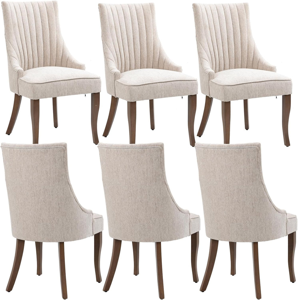 mikibama Linen Beige Dining Chairs Set of 6 Channel Tufted Kitchen Dinner Cha...