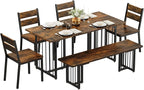 DWVO 63 Inch Dining Table Set for 6-8 People 6-Piece Large Kitchen Table Set with 2 Benches and 4 Chairs Farmhouse Rectangular Dining Room Table for Kitchen Dining Room Apartment Rustic Brown
