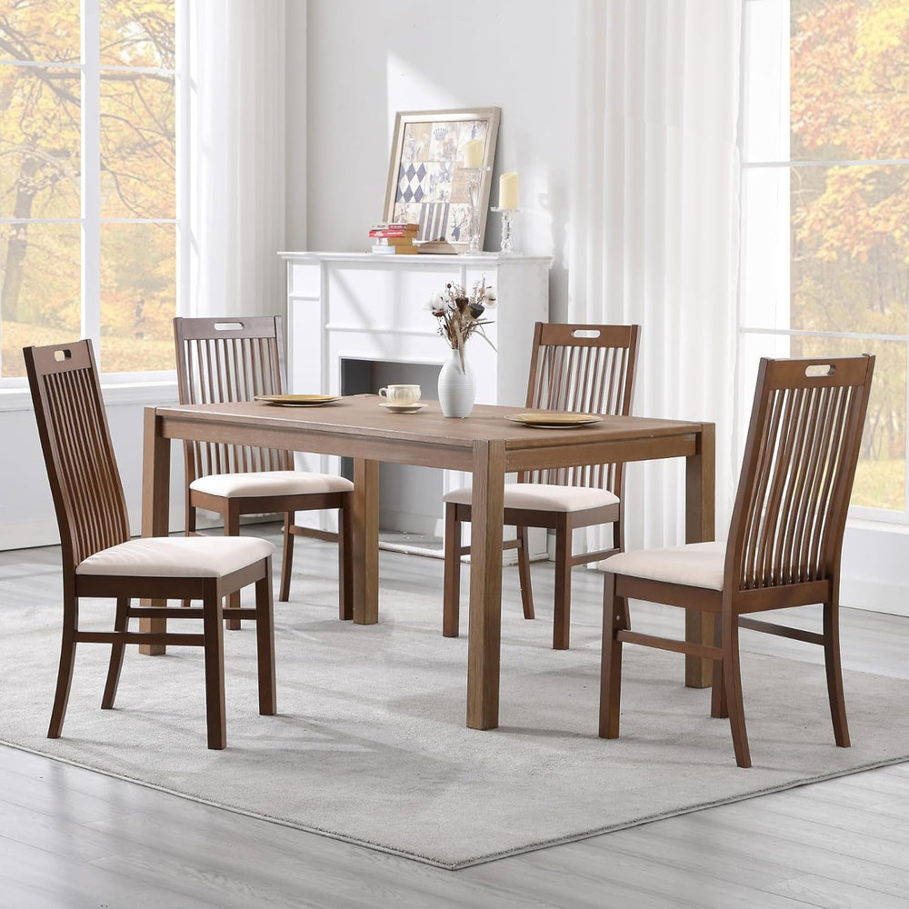CIMOTA Walnut Wood Dining Chairs Set of 2, Farmhouse Wooden Kitchen Chairs wi...