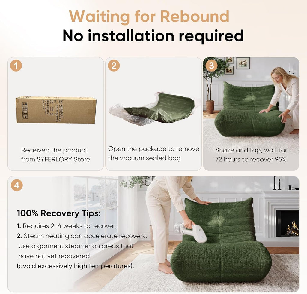Giant Bean Bag Chairs for Adults Teen Reading Chair Togo Sofa Boneless Floor Couch Comfy Memory Foam Teddy Fleece BeanBag Fireside Lounge Chair for Living Room Bedroom, Green, 1 Seater