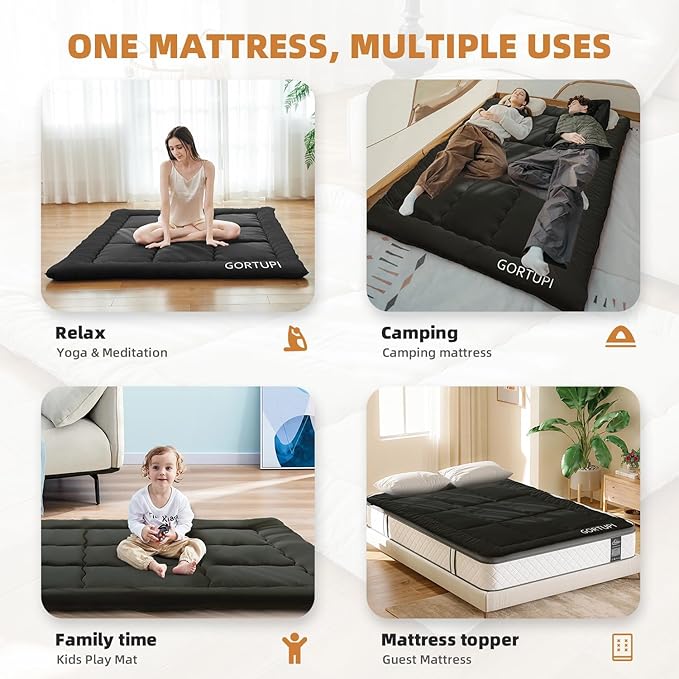 Japanese Floor Mattress,Futon Mattress 3" Black Thicken 100% High Densit...