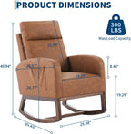 GarveeHome Leather Glider Chair, Modern Rocking Chair, Nursery Faux Leather Glider Chair with Rubber Wood Legs and Side Pocket, Rocking Accent Armchair for Living Room, Bedroom, Brown