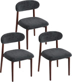 Wooden Dining Chair Set of 3, Modern Dining Chairs with with Curved Back, Fabric Upholstered Kitchen Dining Room Chairs with Adjustable Legs for Farmhouse Dining Living Room,Dark Grey