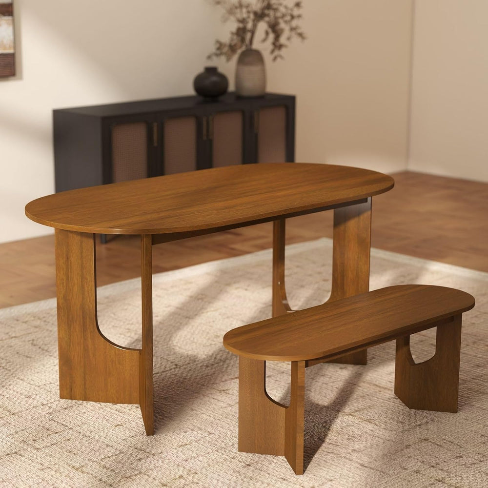 VESCASA 63" L Walnut Wood Oval Dining Table for 6, Solid Wood Kitchen Ta...