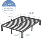 10 Inch Queen Bed Frame, 3500Lbs Heavy Duty Metal Platform with Round Corner Legs Mattress Slide Stopper, Steel Slat Support No Box Spring Needed, Noise Free, Non-Slip, Easy Assembly