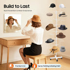 7-Tier Freestanding Hat Rack, 35 Hooks Rotating Hat Display Stand with Wheels, White Metal Hat Holder Organizer for Retail Stores, Home, Hotels Use