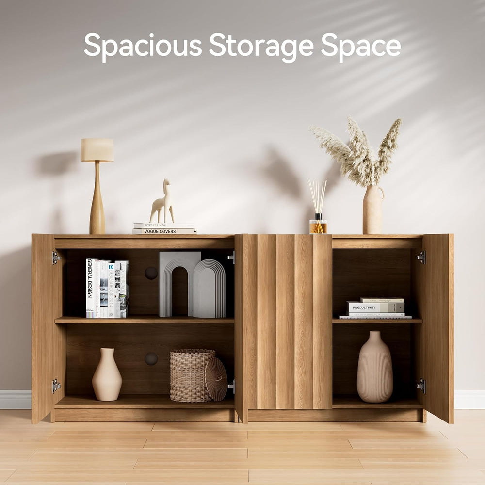 Modern Buffet Cabinet with Storage, 31.5" Wide Fluted Arched Sideboard C...