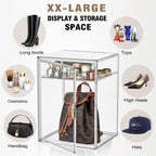 2 Pcs Shoe Display Case, XX-Large Tall Boot Storage Box Transparent Handbag Organizer for Closet Acrylic Shoe Box Clear Plastic Stackable Sneaker Collectibles Case with Detachable Divider
