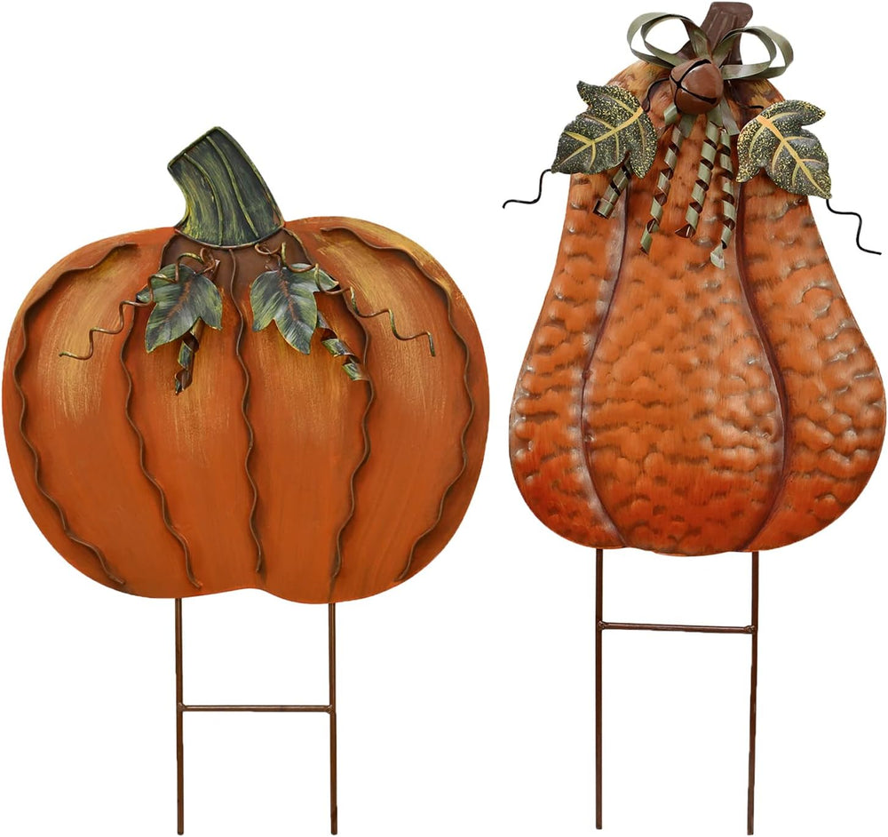 Metal Pumpkin Stakes Yard Signs Fall Decor Decorative Lawn Garden Stake