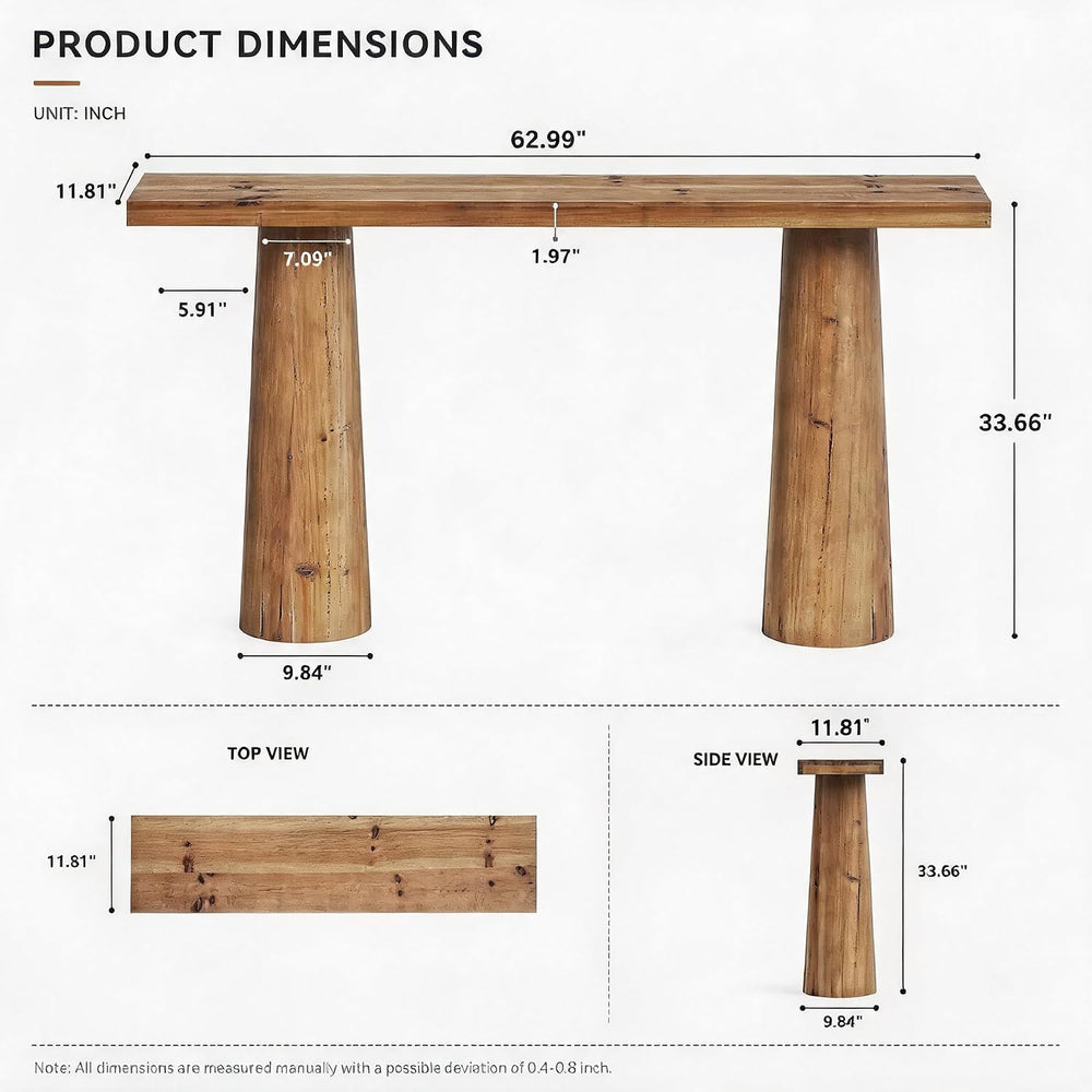 63-Inch Solid Wood Console Table, Farmhouse Entryway Table, Rectangular Long ...