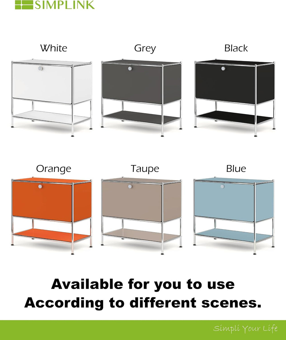Metal Nightstand, Mid-Century Modern Bookshelf, Flap Door 27.5 | Sleek Modern...