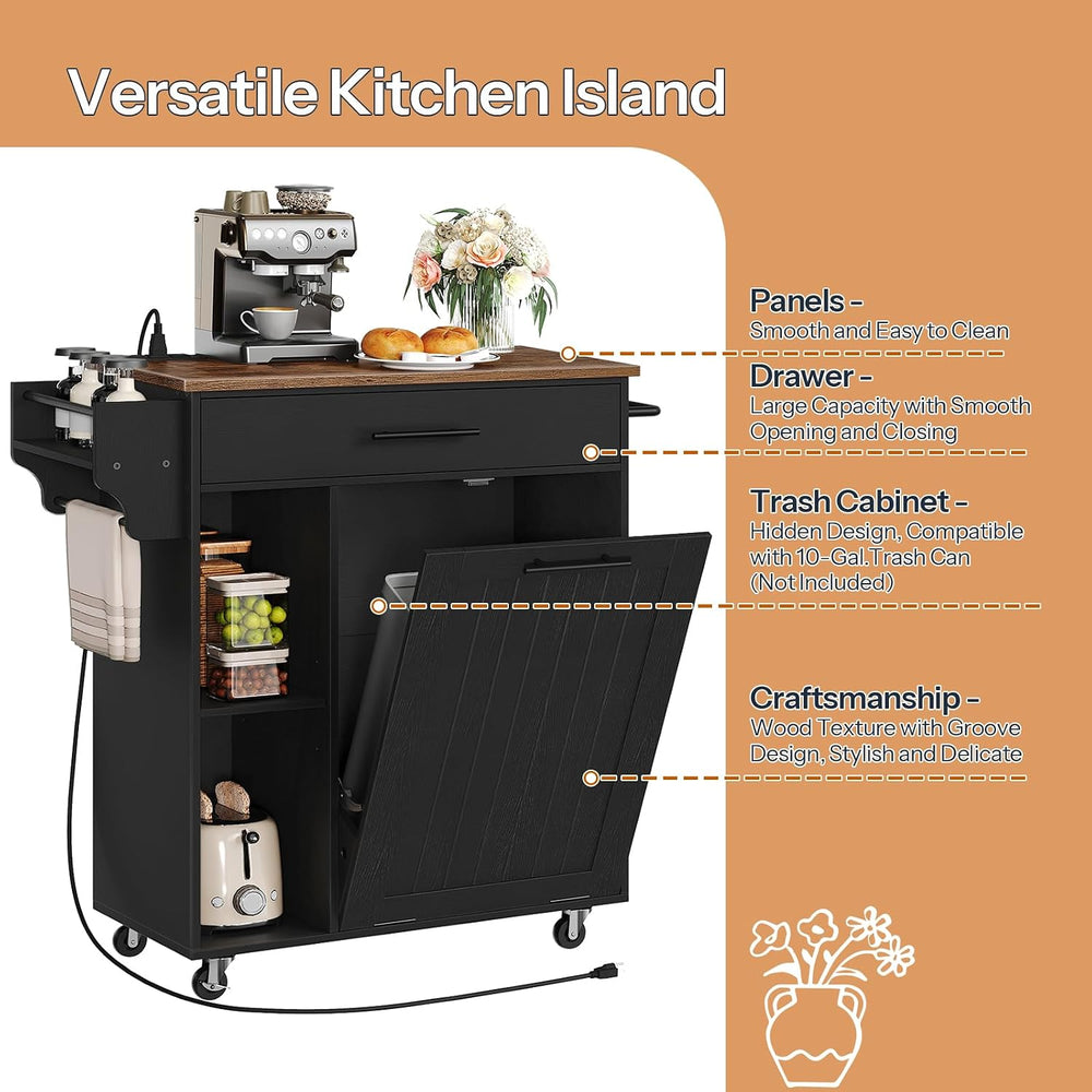 HOOBRO Kitchen Island with Trash Can Storage, Rolling Kitchen Island on Wheel...
