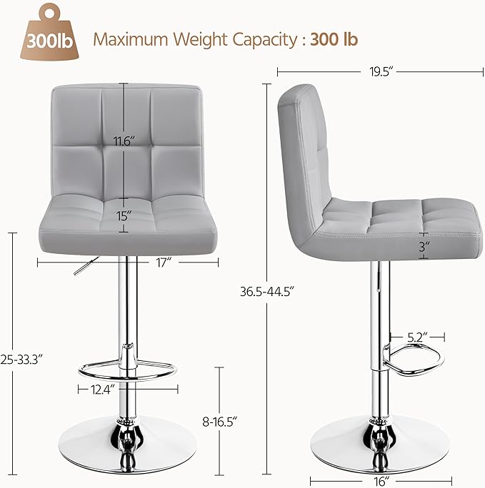 Yaheetech Bar Stools Set of 2, PU Leather Adjustable Barstools, Modern Counte...