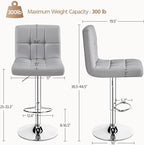 Yaheetech Bar Stools Set of 2, PU Leather Adjustable Barstools, Modern Counter Stools with Back and Footrest, Counter Height Barstools for Bar, Kitchen, Dining Room, Light Gray
