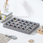 Stackable Jewelry Organizer Tray For Drawers,White Leather Small Earring Storage Tray,Bracelet And Necklace Display Box,Jewelry Ring Display Case (Gray 24 Grids)