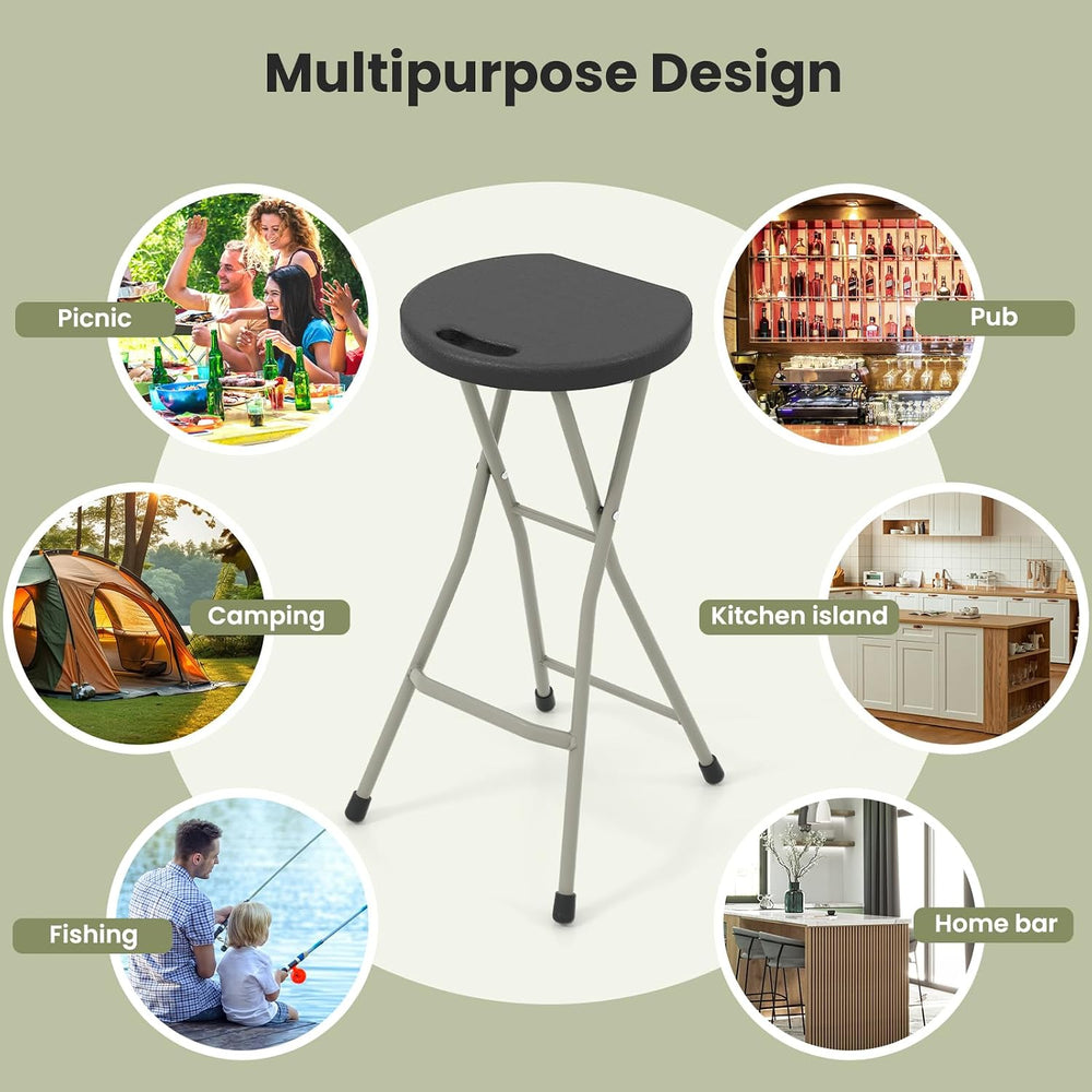 GYMAX Folding Stool, 28in Portable Collapsible Bar Stool with Handle & St...