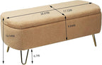 Storage Ottoman Bench with End of Bed Gold Legs,Modern Faux Fur Entryway Long Stool Upholstered Padded W/Safety Hinge,for Bedroom LivingRoom Window Side,Camel