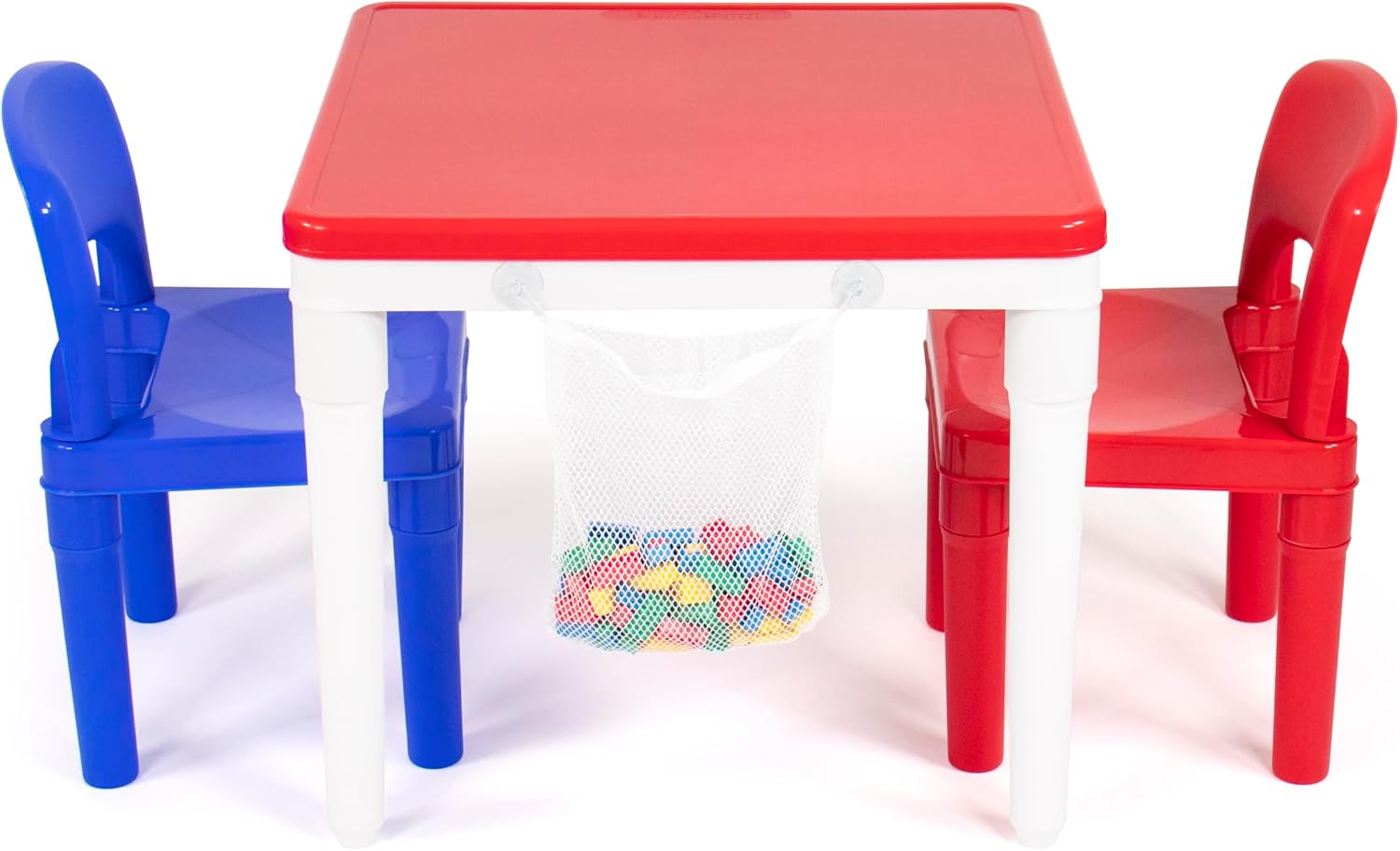 Humble Crew Kids Activity Table and 2 Chairs Set, White/Blue/Red - 2-in-1 Toddler Play Table Building Blocks Compatible - Premium Children’s Table and Chair Set for Arts, Crafts, Reading and More