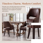 DM FurnitureFarmhouse Dining Chairs Set of 4, PU Leather Upholstered Dining Chairs with Arms, Mid Century Modern Solid Wood Kitchen Chairs, Comfortable Accent Chairs for Dining/Living Room, Brown