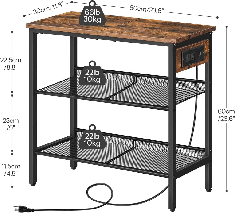HOOBRO End Table, 3-Tier Narrow Side Table with Charging Station, Nightstand ...