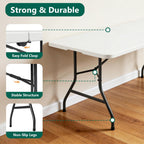 6ft Folding Table, Foldable Picnic Table Portable Table for Indoor Outdoor Use Heavy Duty Plastic Table Camping Table with Carry Handle for Party, BBQ, White