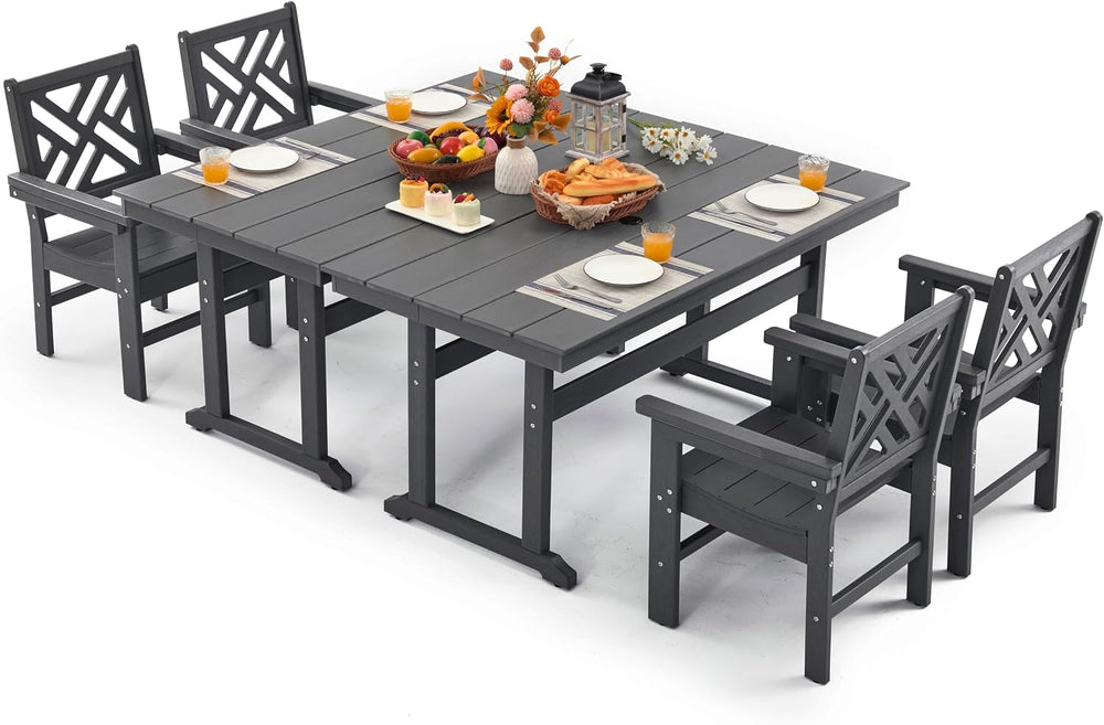6 Piece HDPE Outdoor Dining Set for 4 Patio Dining Furniture Set with Umberll...