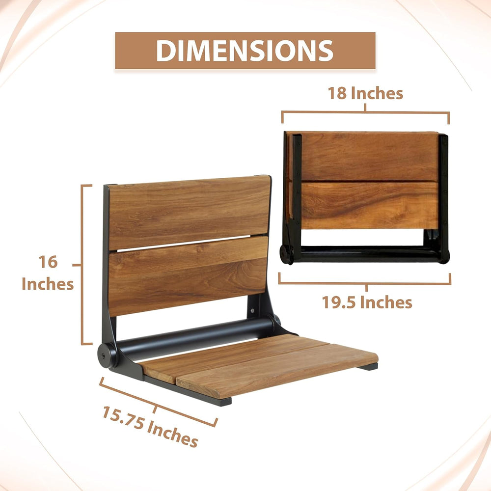 Teak Shower Seat - Type 304 Stainless Steel/Contoured 1" Natural Wood Sl...