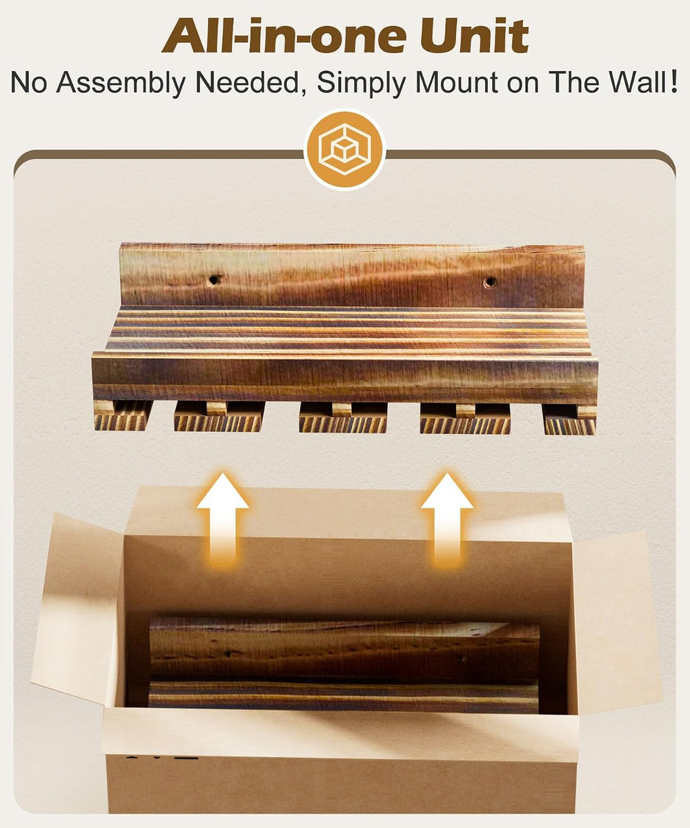 Homde Wall Mounted Wine Rack: 2-Pack Pine Wood Bar Shelf Set | Wine Storage f...