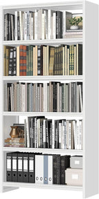 69" Tall Bookcase, 5-Tier Wide Bookshelf, Library Book Case with Display Shelf, Lightweight Metal Bookshelves, Industrial Book Shelf for Home, Office, Library, and School (White)