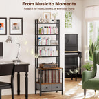 DVD Storage Vinyl Record Storage Rack, 6-Tier CD Rack Tower with Drawers for CDs, DVDs, Albums, Books & Games, Vinyl Record Holder & DVD Shelf Organizer for Living Room & Home Office, 20.8x11.8x63Inch