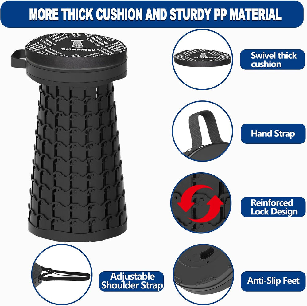 2026 Upgraded 46cm Collapsible Stool with Cushion, Maximum Loading 600 Pounds...