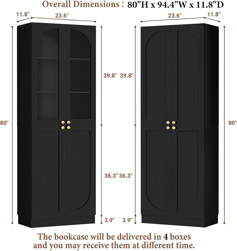 Cyclysio 80" Tall Kitchen Pantry, Wide Arch Storage Cabinets with 4 Glas...