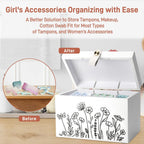 100% Solid Wood Tampon Holder Box with Lid, Copper Leather Pull, Absolute Real Wood Bathroom Decorative Box for Feminine Product Storage and Accessories such as Tampons, Cotton Balls, Gifts for Women