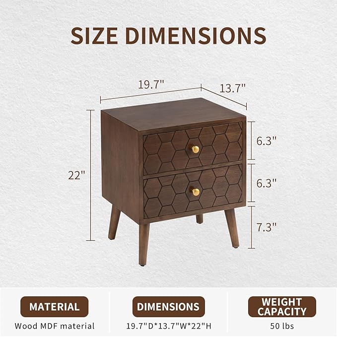 COSIEST Modern End Table w Honeycomb Pattern, Mid-Century Nightstand w Storag...