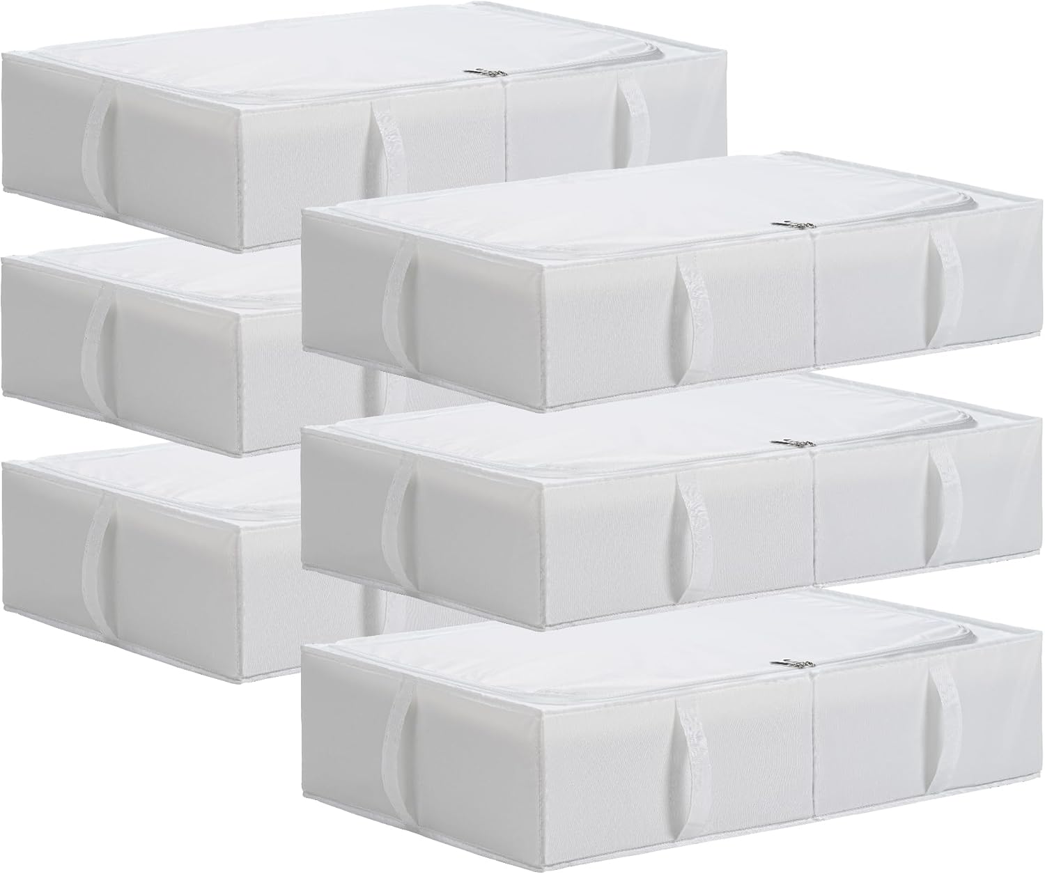 TYEERS Under Bed Storage Containers, Durable Fabric, Washable, Collapsible, Under Bed Storage Bins for Clothes, Blankets, Sheets, Shoes, 27.5x16.5x7 Inches, 6-Pack, White