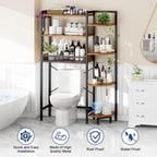 K1 Heavy Duty 7-Tier Over The Toilet Storage（With Basket and Paper Hook）Freestanding Above Toilet Shelf with Adjustable Feet，Space Saver Bathroom Shelves 9.3"D x 33.5"W x 63.8"H，Rustic Brown