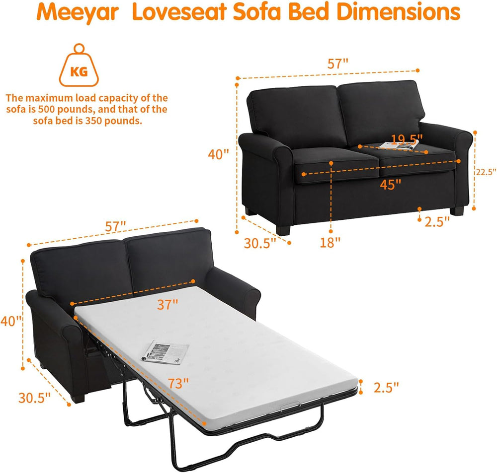 Pull Out Sofa Bed with Mattress, 57" Convertible Sofa Bed Loveseat, Twin...