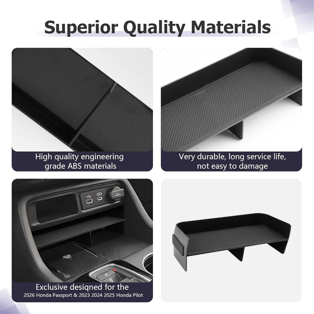 LUWU 2026 Passport Center Console Organizer Compatible with 2023 2024 2025 Pilot & 2026 Passport Interior Accessories Armrest Storage Box Tray Organizer Insert Tray 2025 Pilot Accessories Black