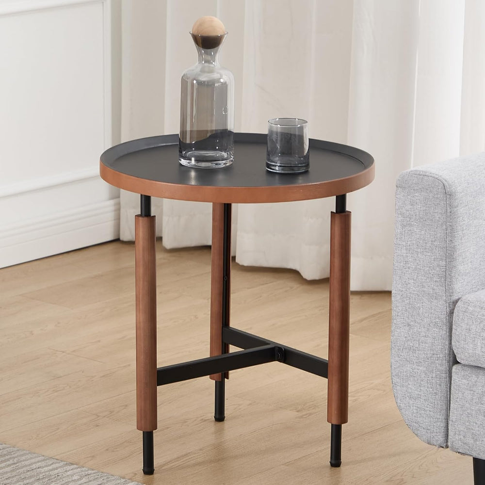DUOMAY Modern Round Wood Side Table, 19.5'' Wide End Table with T-Sha...