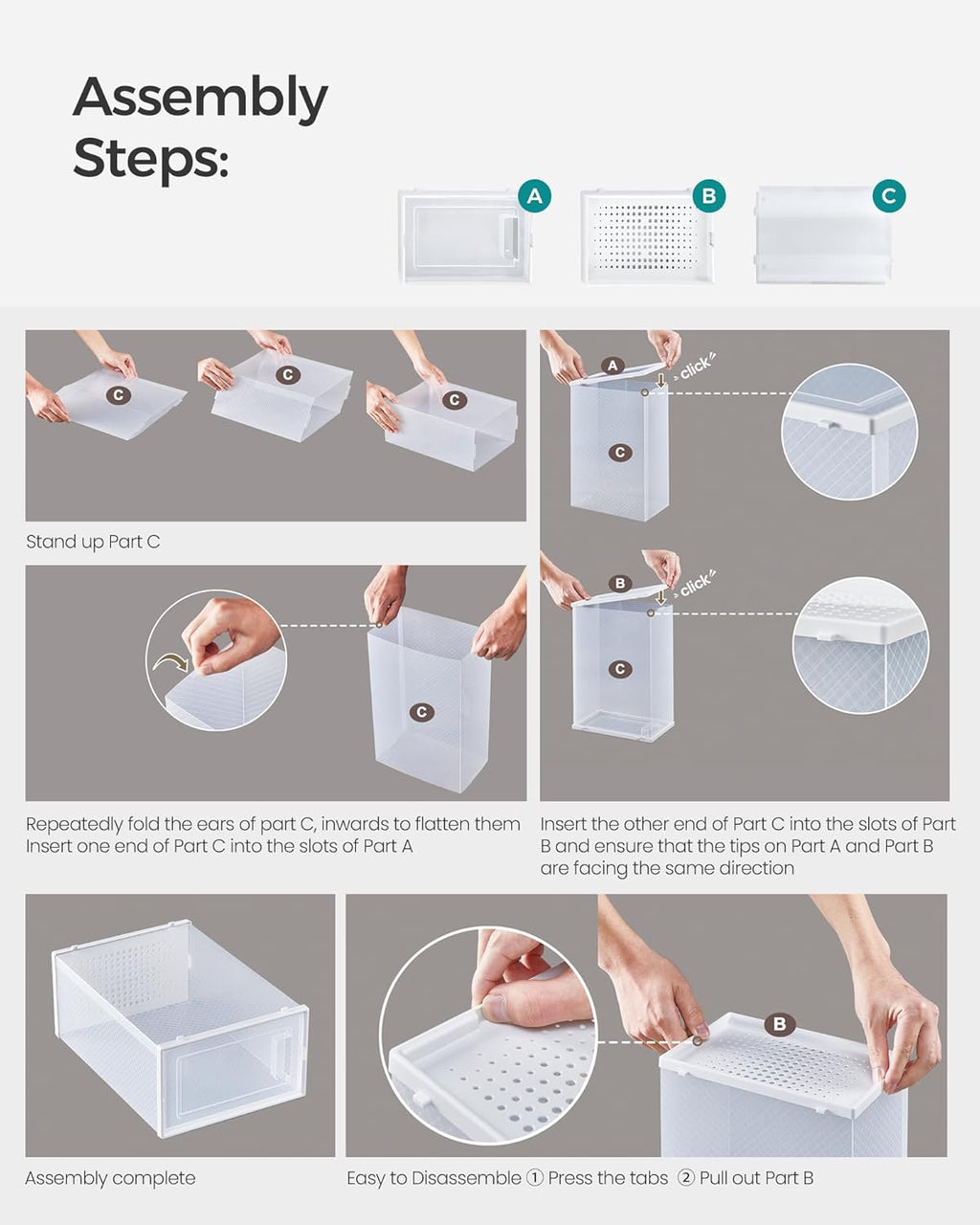 SONGMICS Shoe Boxes, Pack of 15 Shoe Storage Organizers, Stackable Clear Plastic Boxes for Closet, Sneakers, 13.1 x 9.1 x 5.6 Inches, Transparent and White ULSP015W02